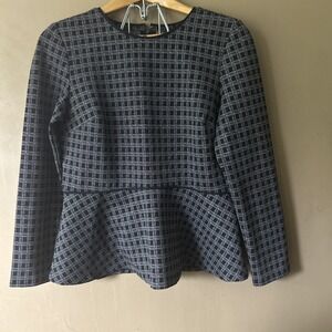 Ann Taylor Petite M Black/White Polyester Polyamide Viscose Elastane Peplum Top